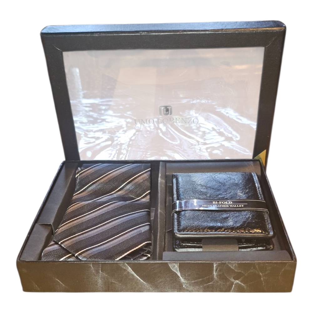 lorenzo Black and Gray Tie and Wallet Set